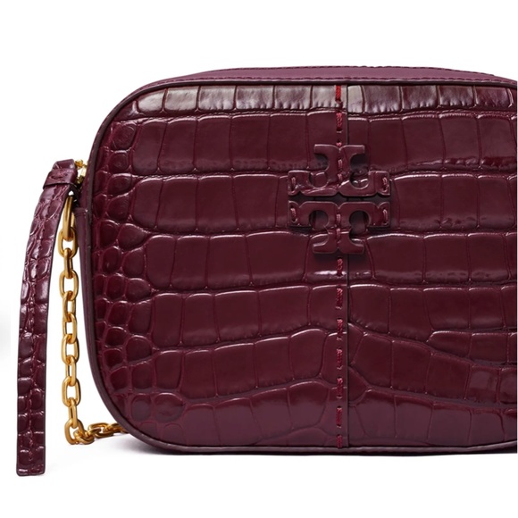 NWT $548 Tory Burch McGraw Embossed Leather Camera Bag in Beetle Berry! - Picture 5 of 8